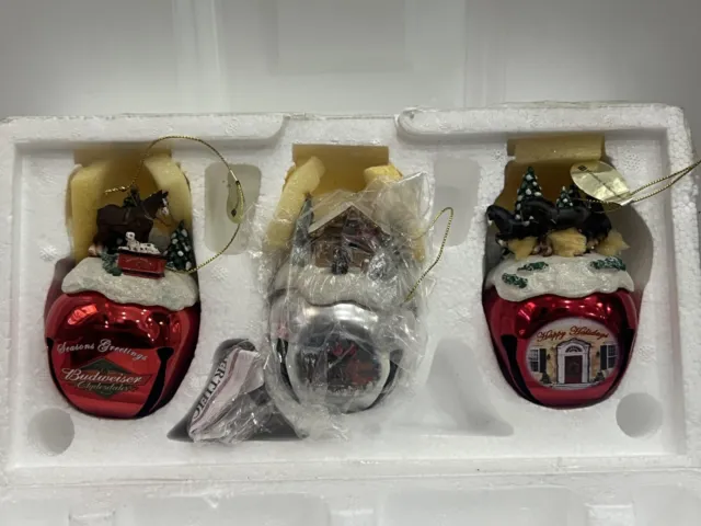 Budweiser Clydesdale Sleigh Bells Ornaments Set Of 3 Hamilton Authenticated new