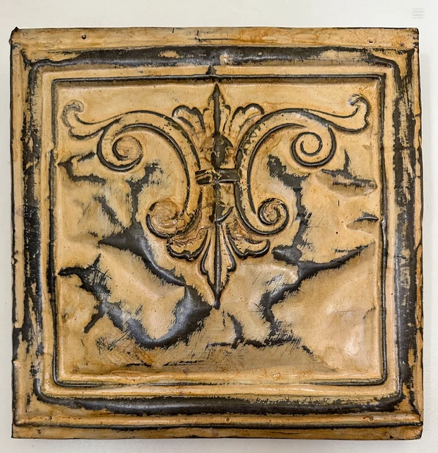 1890s Fleur De Lis Architectural Salvage Antique Victorian Ceiling Tin Tile