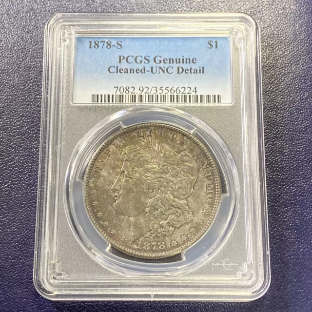 1878-S $1 Morgan Silver Dollar PCGS Cleaned UNC Details Toned