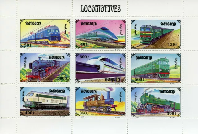 Locomotives train railways 9 stamp mini sheetlet 1997 SG2589-2597 MNH