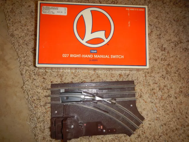 Lionel 6-65022 O-27 Gauge Right Hand Manual Switch Track 1024R Used, MINT OB