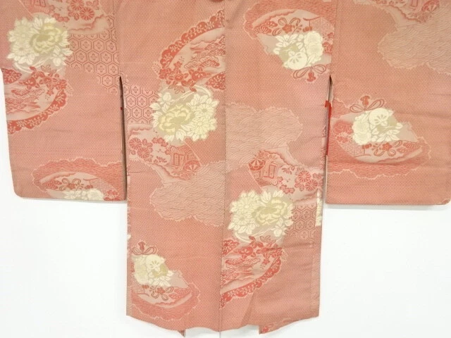 84421# Japanese Kimono / Antique Omeshi Haori / Woven Carriage With Flower