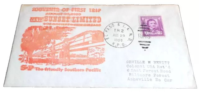August 1950  Southern Pacific New Sunset Limited First Trip Souvenir Envelope E