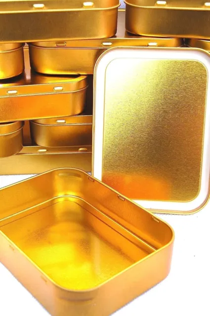 10 x Metal Large 2oz / 50g Tobacco Tin with Lids - Plain GOLD