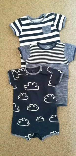 3 Baby Boys Various Shortie Rompers Bundle by Next Baby Age: 3-6 months