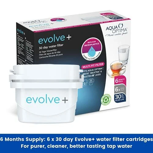 Aqua Optima Oria Carafe Filtrante 2,8L Avec 1 Cartouche Evolve+ - Eau Pure Sans Chlore Ni Microplastiques, Blanc