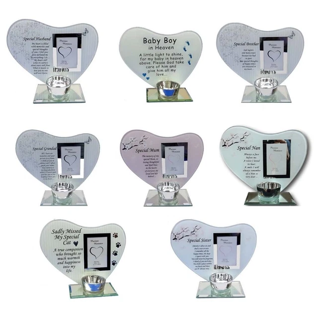 SPECIAL GLASS MEMORIAL Plaque Tribute Candle Holder Poem Photo Frame