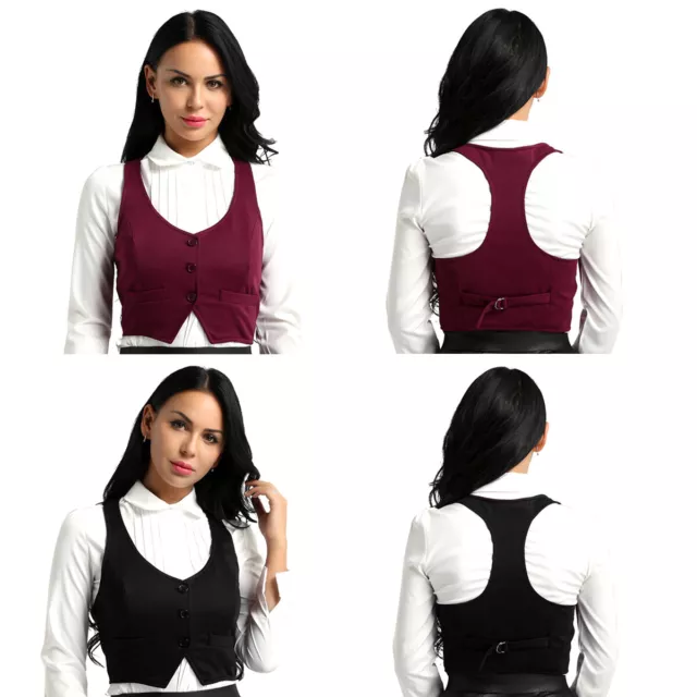 Women Suit Vest Work Dress Waistcoat Classic Outerwear Casual Lined Button Vests