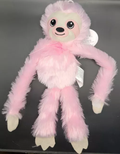 Fuzzy Friends Pink Hanging Sloth Monkey Soft Lovey Plush Stuffed Animal Toy