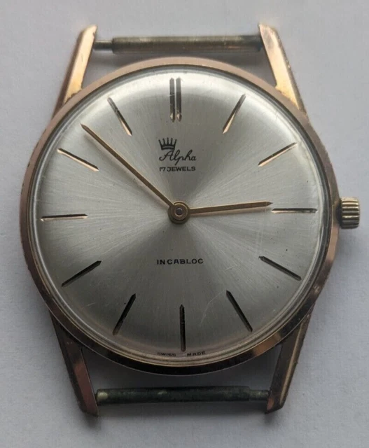 VERY RARE VINTAGE SWISS ALPHA 17 Jewels Incabloc GoldPlated Watch