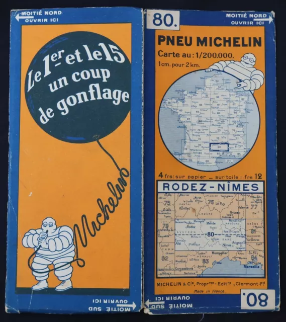 Carte MICHELIN old map 1930 n° 80 RODEZ NIMES Guide Bibendum pneu tyre