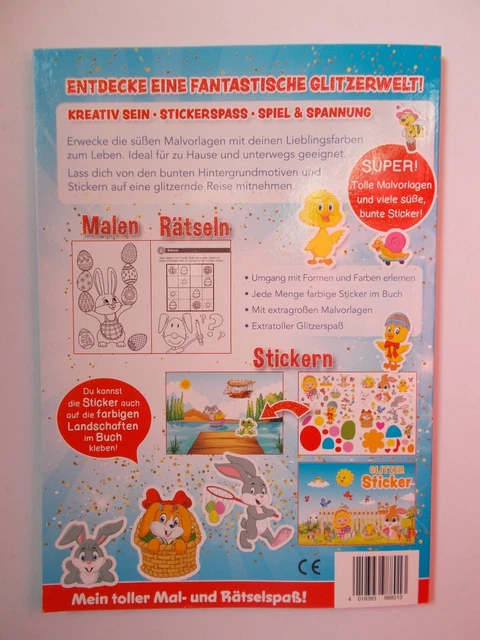 Glitzersticker Malbuch Mal- u. Rätselspaß 132 S. Frühling Ostern Formen Farben 2