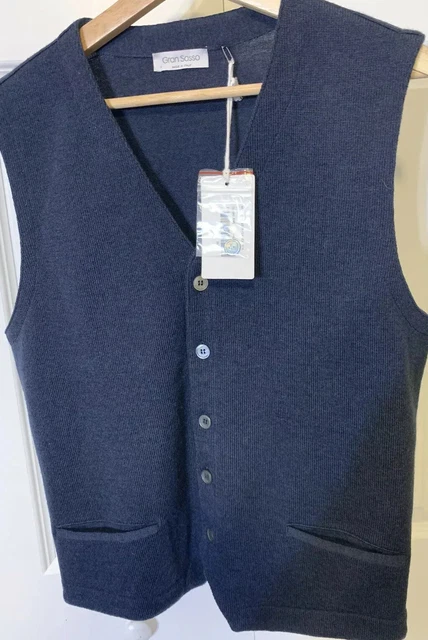 New GRAN SASSO Men’s Sz 50 Blue Virgin Wool Vest NWT