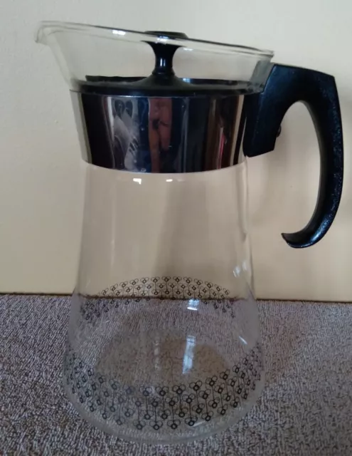 Vintage 1960s Pyrex Glass Coffee Juice Carafe Pot Black Bee Pattern 9.5"