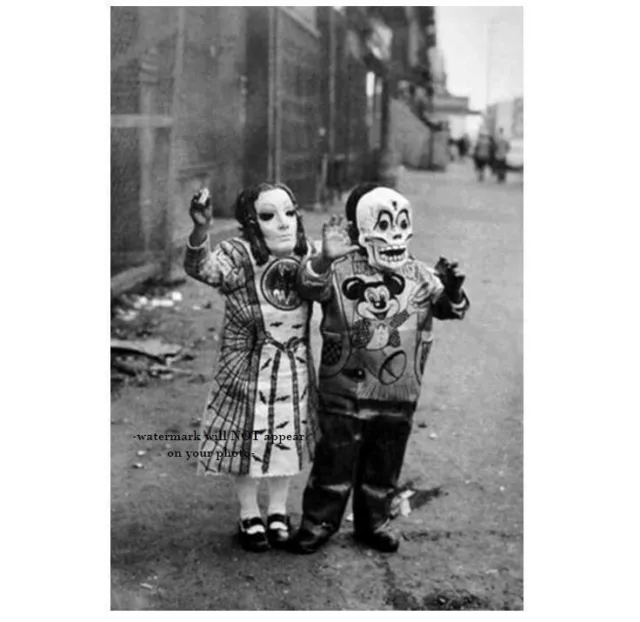 Vintage Creepy Children Halloween PHOTO Scary Mask Costume Freak Kids Children
