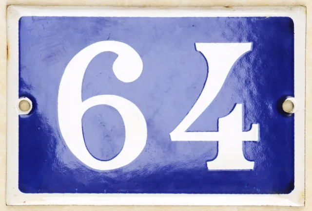 Old blue French house number 64 door gate wall fence street sign plate plaque
