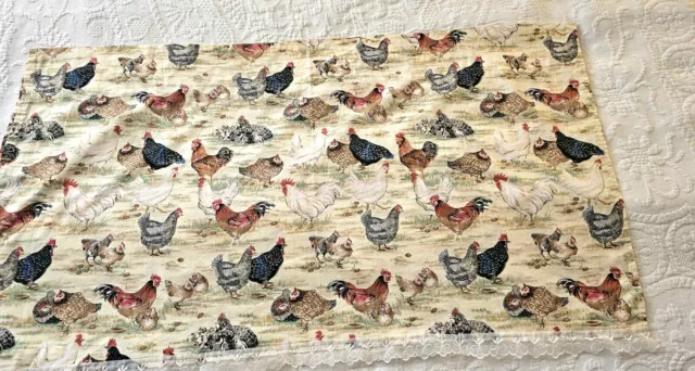 Vintage Set 2 Curtain Panel  Chicken Rooster French Country 38"x21" Lace Trim