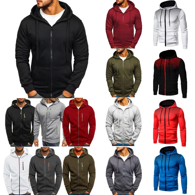 Uomo Zip Felpa Cappuccio Cappotto Caldo Giacca Tuta con Cappuccio Felpa Giacca