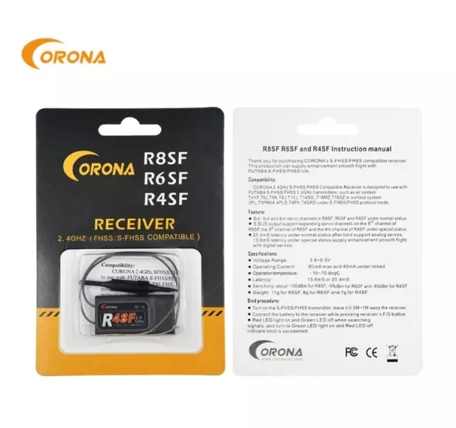 Receptor Corona 2.4G R4SF 4 canales S-FHSS/FHSS compatible con FUTABA SFHSS 14SG T8