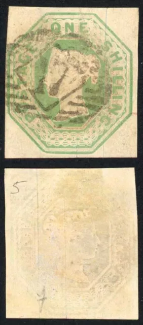 SG54 1/- Pale Green Embossed Fine Four Margins Cat 1000 pounds