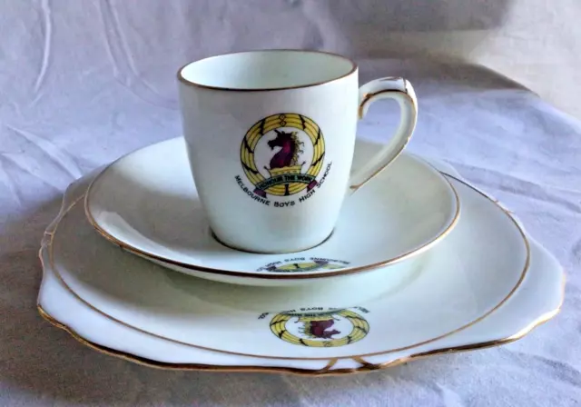 ABJ Grafton England Bone China Cup Saucer Plate Trio-Melbourne Boys High School 2