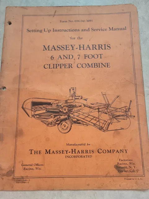 Massey-Harris 6 and 7 Foot Clipper Combine Service Manual