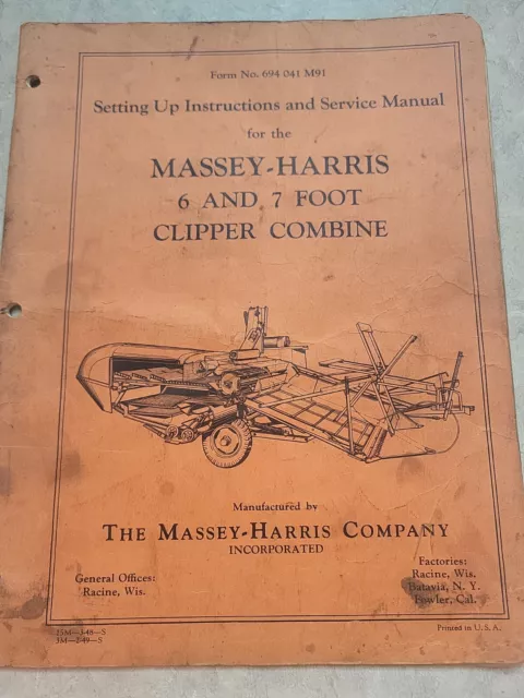 Massey-Harris 6 and 7 Foot Clipper Combine Service Manual