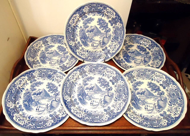 Villeroy & Boch - 6 Assiettes Plates - Burgenland  - Bleu - Faïence - XXth