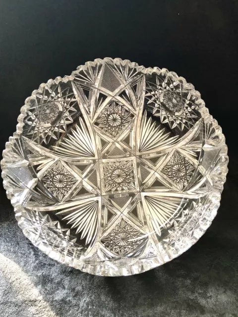 ABP AMERICAN CUT GLASS 10.25” large deep punch ? BOWL MAPLE CITY Dorian PATTERN
