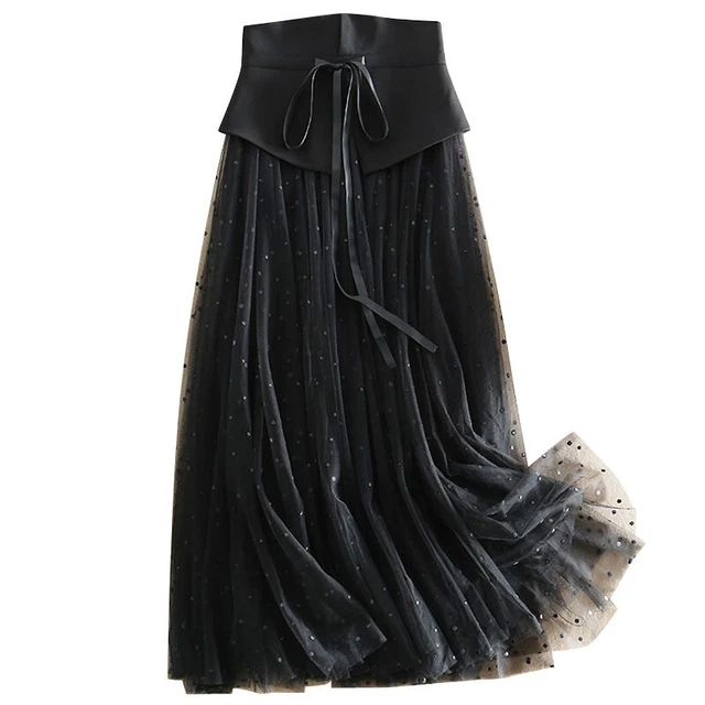 Jupe Tutu Tulle Patchwork à Pois Taille Haute - Noir, Neuve Avec étiquettes