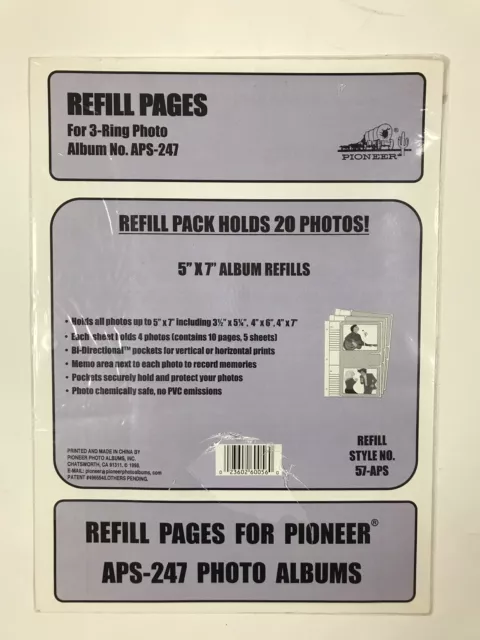 Pioneer Refill Pages For 3 Ring Photo 5”x7” Album Refills