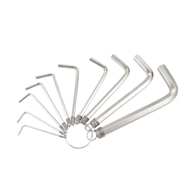 Hex Clé Set, 10 in 1 L Forme Combinaison Clé Anneau(Ton Argent)