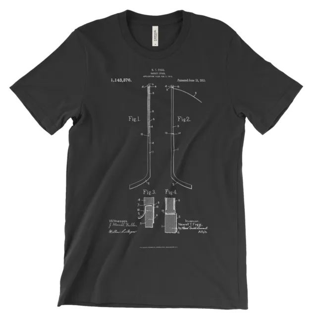 Hockey Stick Patent T-Shirt.100% Cotton Comfy Tee on Black White or Gray. NEW