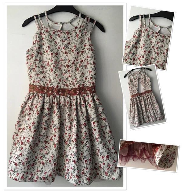 River island girls floral heavy open back floral lined party dress holiday 11 yr