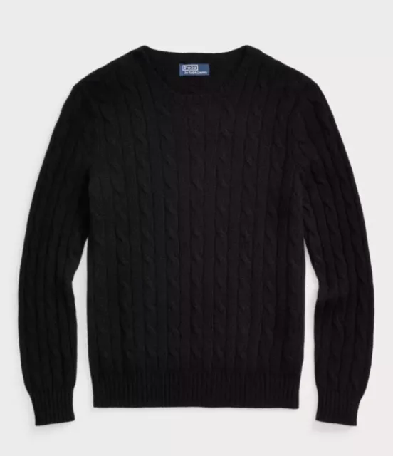 Polo Ralph Lauren Cashmere Sweater Mens Crewneck Cable-Knit, Black, Large, NWT