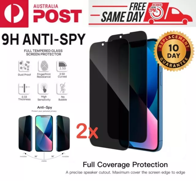 2x Privacy Tempered Glass Screen Protector F iPhone 15 14 13 12 11 Pro Max Xs XR