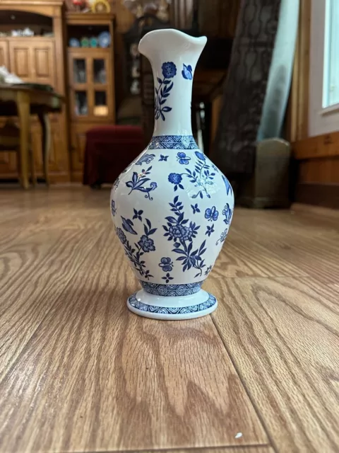 Coalport A Limited Edition England Blue White Bird Floral Butterflies Bees Vase