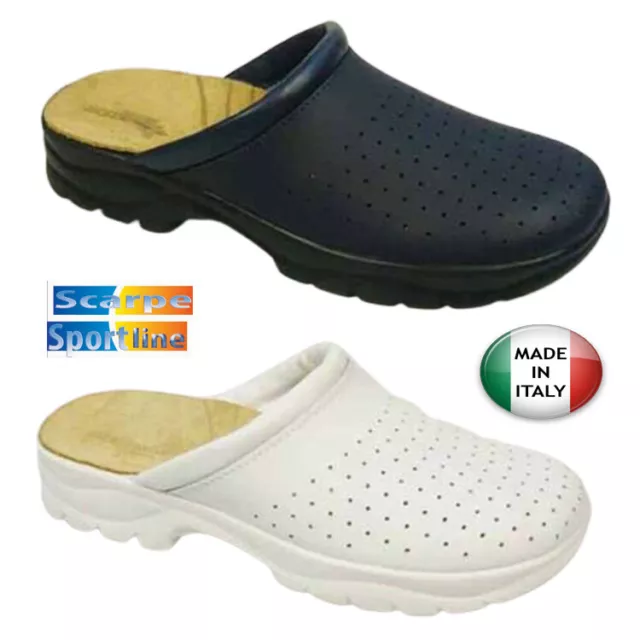 PANTOFOLE CIABATTE SANITARIE UOMO IN  PELLE  DAL 39 AL 48  Made in Italy