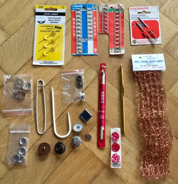 Job Lot Of Haberdashery Items ~Crochet Hooks-Buttons-Needles-Hooks & Eyes & More