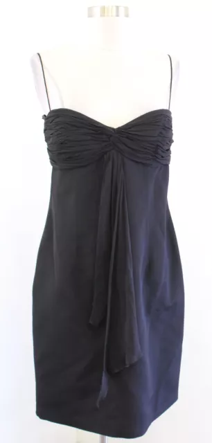 David Meister Womens Black Draped Front Silk Cocktail Party Dress Sheath Size 8