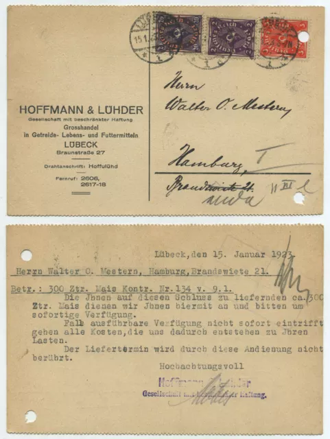 75462 - Postkarte - Lübeck 15.1.1923 nach Hamburg