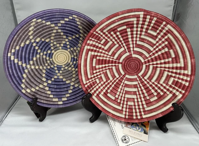 2 Gahaya Links for Macy's Rwanda Woven Sisal Baskets Brighten & Vibrant - NWT