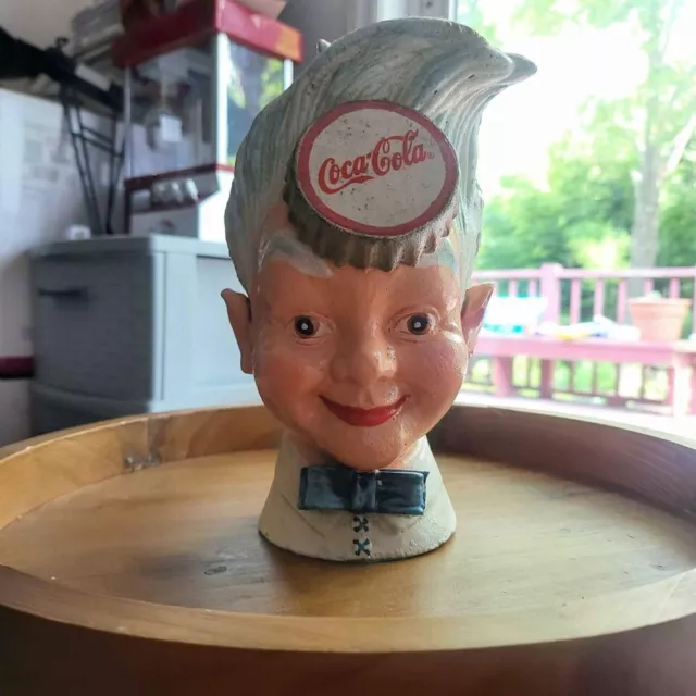 Vintage Coca-Cola Company Sprite Boy Cast Iron Heavy Coin Piggy Bank Collectible