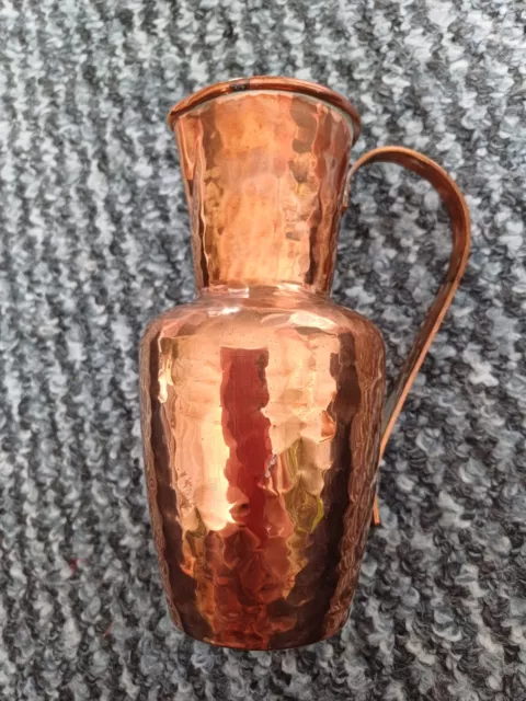 Antique Beaten Copper Jug With Copper Handle