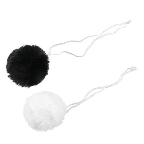 LIFKOME 2 Pieces Bunny Rabbit Tail Black and White Pom Pom Bunny Tail Cute Pl...