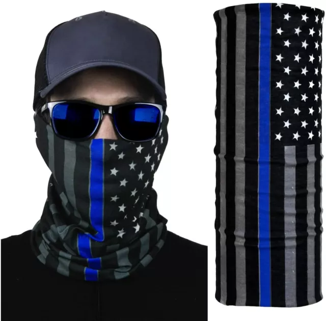 International Tie Thin Blue Line American Flag Face Mask Bandana, Neck Gaiter