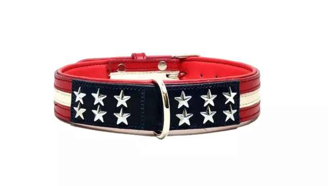 STG Genuine Leather American Flag (USA) Luxury Star & Crystal Padded Dog Collar 3