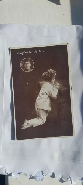 Antique postcard, Praying for Father, WW1, 1914-1918, Unposted