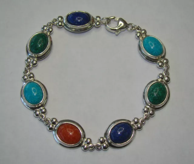 Bracelet en pierre multicolore signé CCO 7" argent sterling - 18,82 grammes - #M024