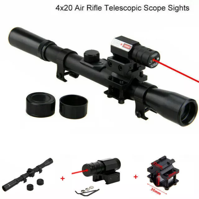 4 X 20 Telescopic Sight SCOPE + 11mm 3/8" Mounts + Red Laser for Air Rifle Gun